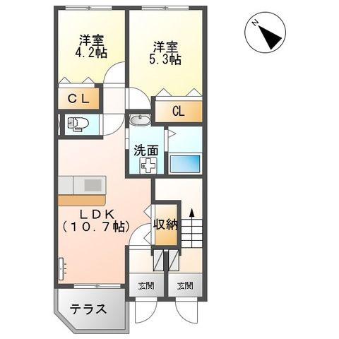 CASA BELLA LUCE(2LDK/1階)の間取り写真