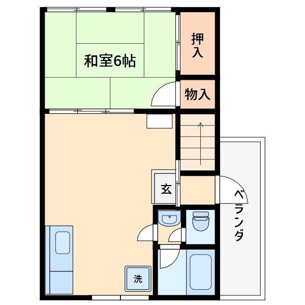 鈴与ウエスト(1DK/2階)の間取り写真