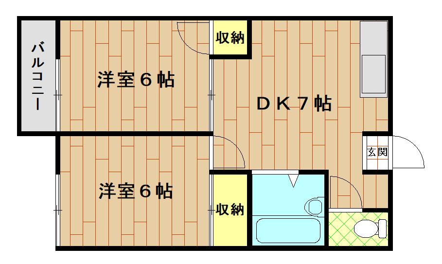 ハイツパーシモン(2DK/1階)の間取り写真