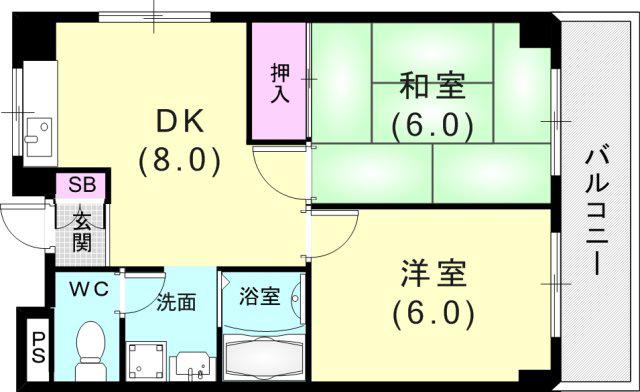澤村マンション(2DK/6階)の間取り写真