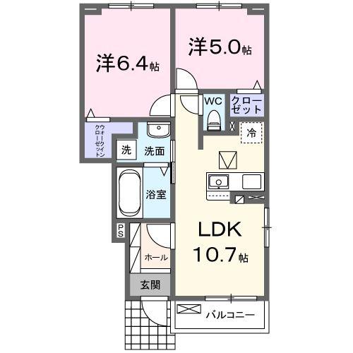 ウエストアヴェニュー行橋(2LDK/1階)の間取り写真