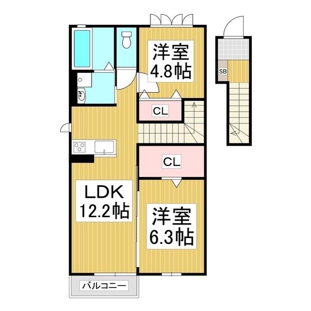 GRANDE広丘 C棟(2LDK/2階)の間取り写真