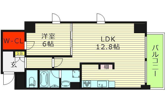 ソレアード玉造(1LDK/4階)の間取り写真