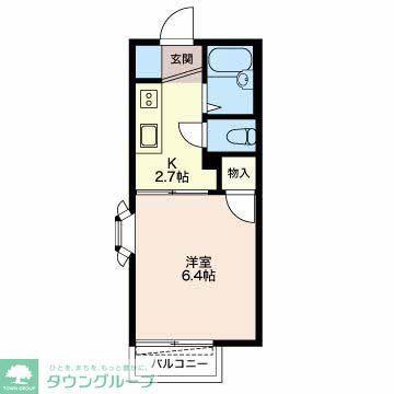 ジュネス名東(1K/2階)の間取り写真