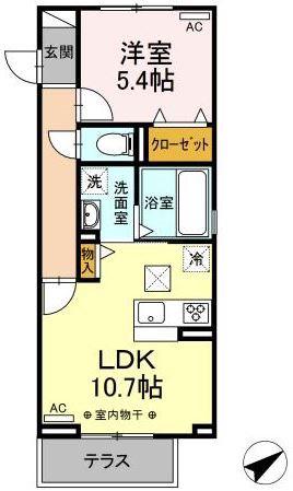 シャンブル(1LDK/2階)の間取り写真