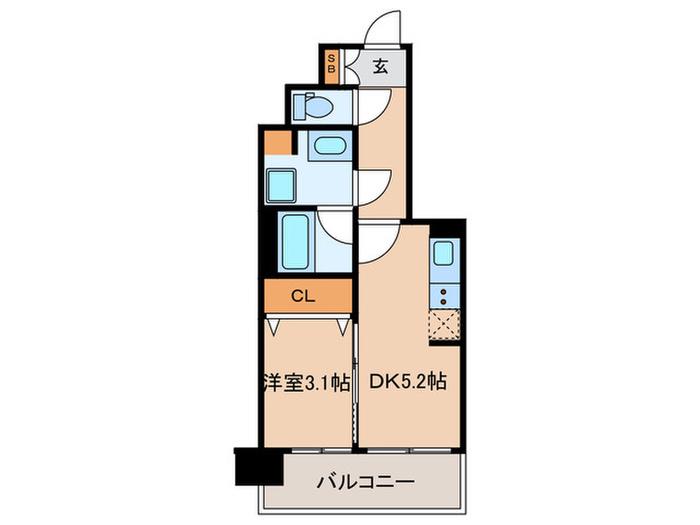 アスヴェル京都西大路サウス(1DK/4階)の間取り写真