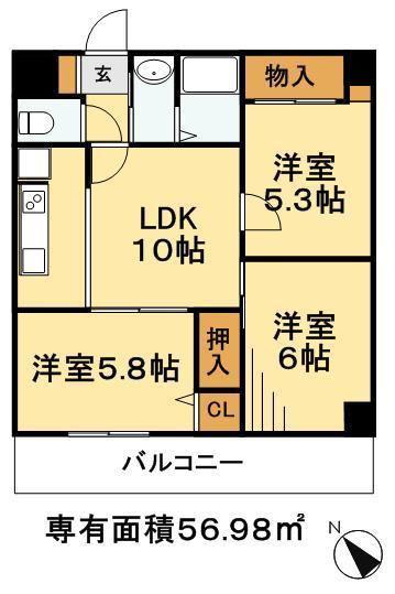 ソサエティコートクラシック(3LDK/3階)の間取り写真