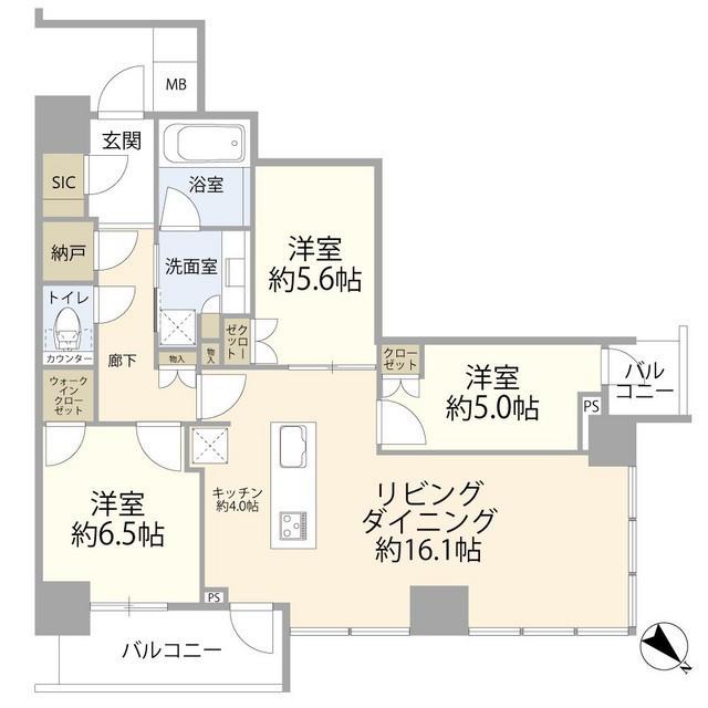 リヴァリエC棟(3LDK/21階)の間取り写真