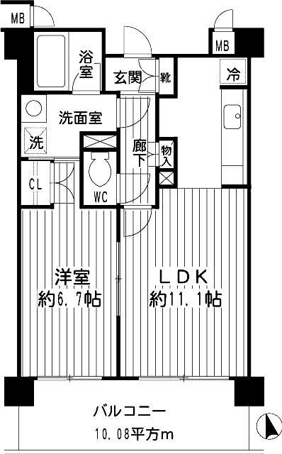 ハートレィ大師(1LDK/6階)の間取り写真