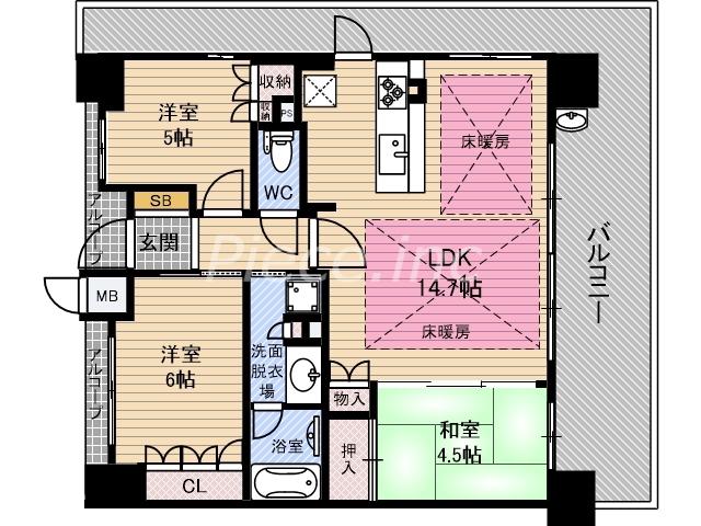 ザパークハウス新福島(3LDK/6階)の間取り写真