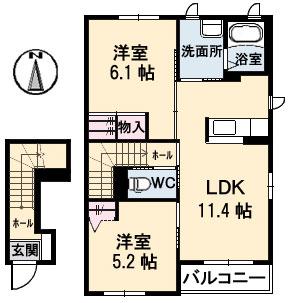テミス・I(2LDK/2階)の間取り写真