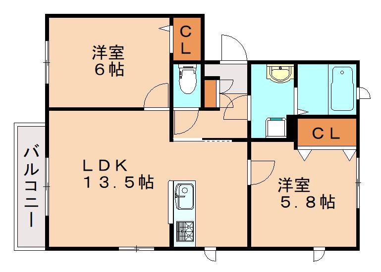 スーベニールA(2LDK/2階)の間取り写真