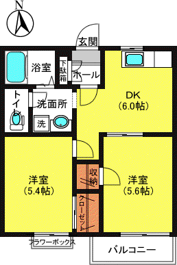 パサニエ・ツヅキA(2DK/1階)の間取り写真