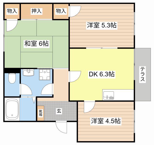 オークハイツ(3DK/1階)の間取り写真