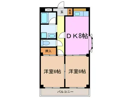 ヴィラ青嵐(2DK/1階)の間取り写真