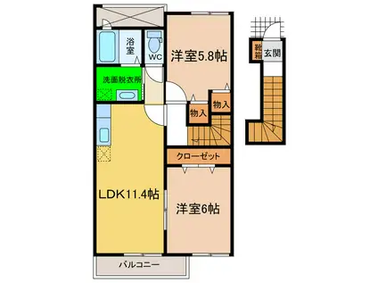 プレ ブリッジ シェトワIII(2LDK/2階)の間取り写真