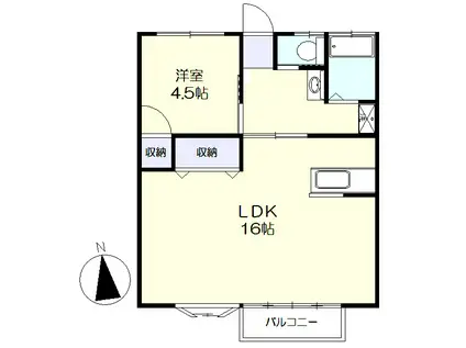 レジデンスやもと(1LDK/2階)の間取り写真