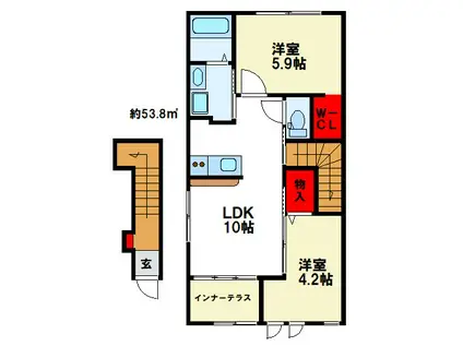 カーサ・大城の森(2LDK/2階)の間取り写真
