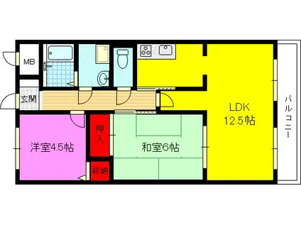 グランビューサン(2LDK/4階)の間取り写真