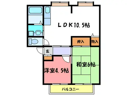 カサベルデ中澤(2LDK/2階)の間取り写真