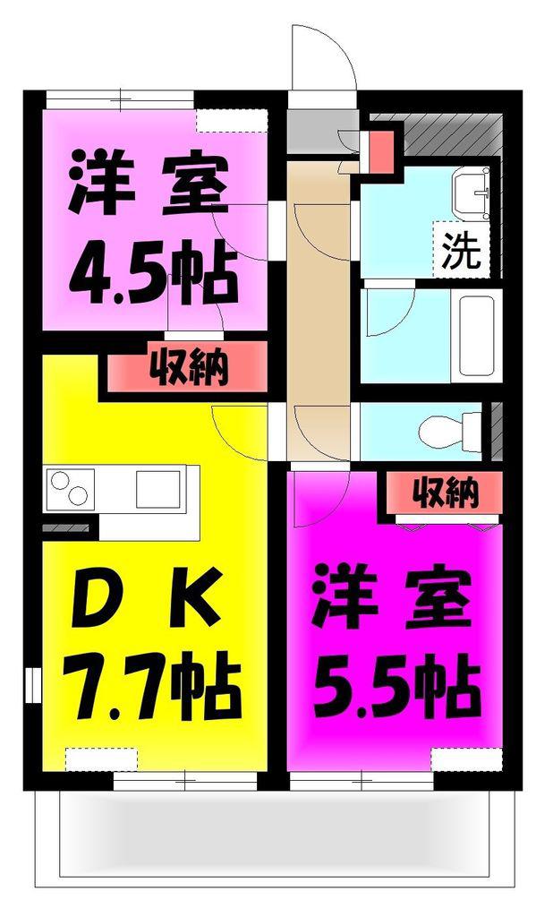 カーサ ドマーニ2(2DK/2階)の間取り写真