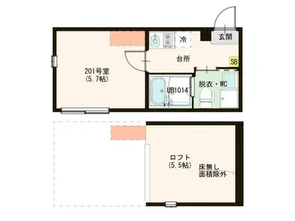 ハーモニーテラス東四つ木V(1K/2階)の間取り写真