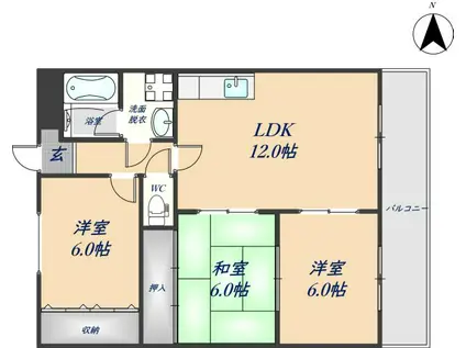 パストラル住道(3LDK/3階)の間取り写真