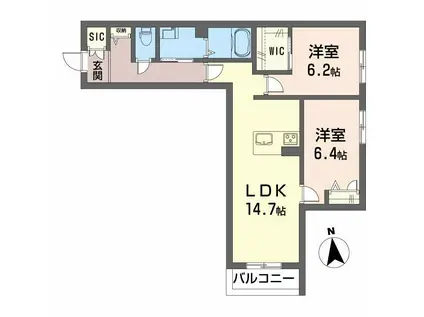 ほたる川(2LDK/2階)の間取り写真