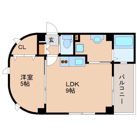 エクセレント天理(1LDK/5階)の間取り写真