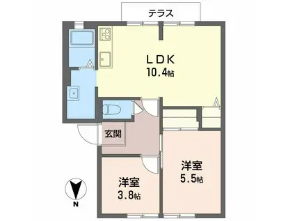 ブリーズ大安寺B C(2LDK/1階)の間取り写真