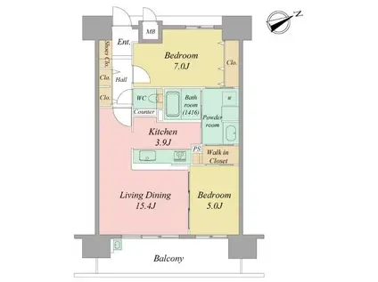 アルファステイツ浜松駅西(2LDK/2階)の間取り写真