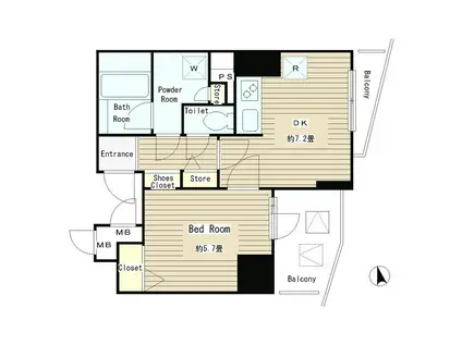 アルブル高輪(1DK/11階)の間取り写真