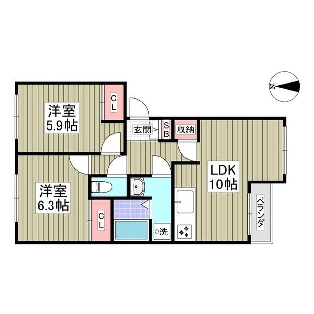 エスポアメゾンA(2LDK/2階)の間取り写真