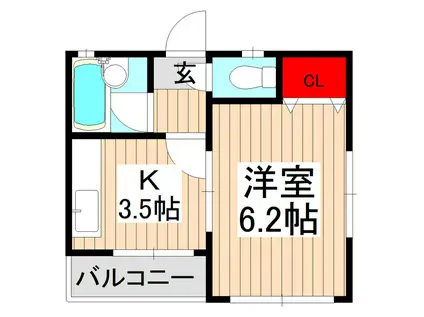 メゾン大竹B棟(1K/2階)の間取り写真