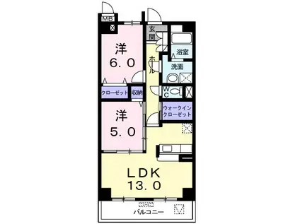 プレジールII(2LDK/3階)の間取り写真