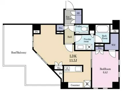 ブランズ六本木(1LDK/4階)の間取り写真