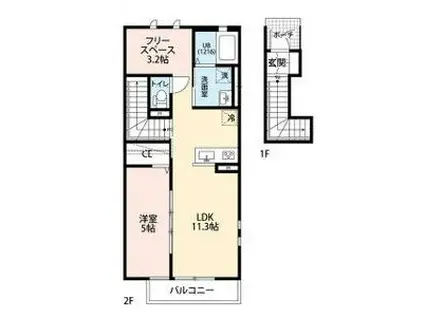 クレール PEARFIELDIII(1LDK/2階)の間取り写真