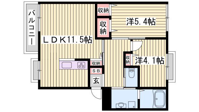 アネックス御立 A棟(2LDK/1階)の間取り写真