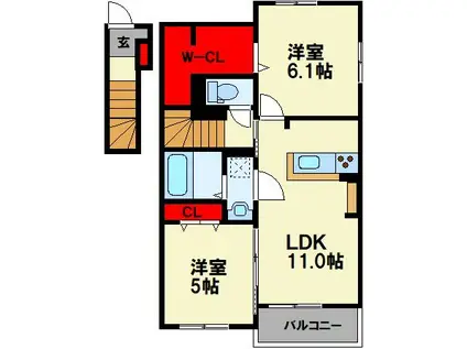 スイート・フィオーレ AI II(2LDK/2階)の間取り写真