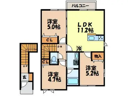 PORTE BONHEUR(3LDK/2階)の間取り写真