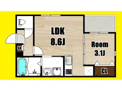 HT吉祥院西定成町(1LDK/1階)の間取り写真