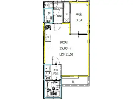 GRANDTIC坪井(1LDK/1階)の間取り写真