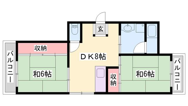 エクリート朝霧(2DK/4階)の間取り写真