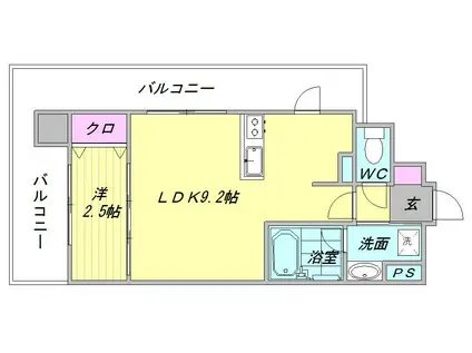 ヴィラージュ博多駅南(1LDK/4階)の間取り写真