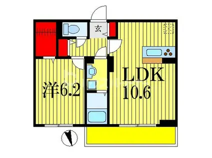 D-ROOM弁天3丁目 B(1LDK/2階)の間取り写真