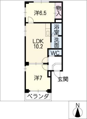 セゾン冨貴(2LDK/2階)の間取り写真