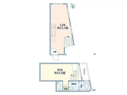トリオ・ベース二子玉川(1LDK/1階)の間取り写真