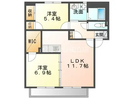 リバーサイド一ツ木(2LDK/1階)の間取り写真