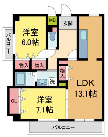 ドムストリア(2LDK/2階)の間取り写真