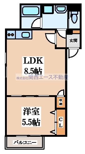 ALEGRIA瓢箪山(1LDK/2階)の間取り写真
